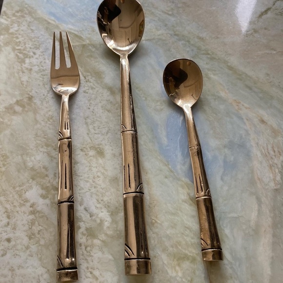 Made in Thailand Dining Vintage Brass Flatware Bamboo Pattern